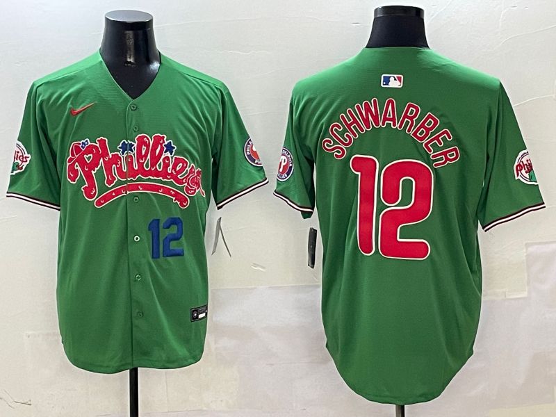 Men Philadelphia Phillies #12 Schwarber Green Fourth generation Joint Name Nike 2025 MLB Jersey style 4->philadelphia phillies->MLB Jersey